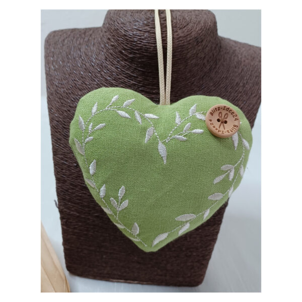 entzückendes Dekoherz aus Leinenmischungen - mit Blumenranke - Anhänger - Geschenk – Bild 3