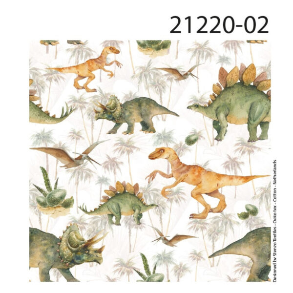 17.60EUR/ m -Jersey mit kleinen Dinos - weiß/ grün /orange – Bild 2