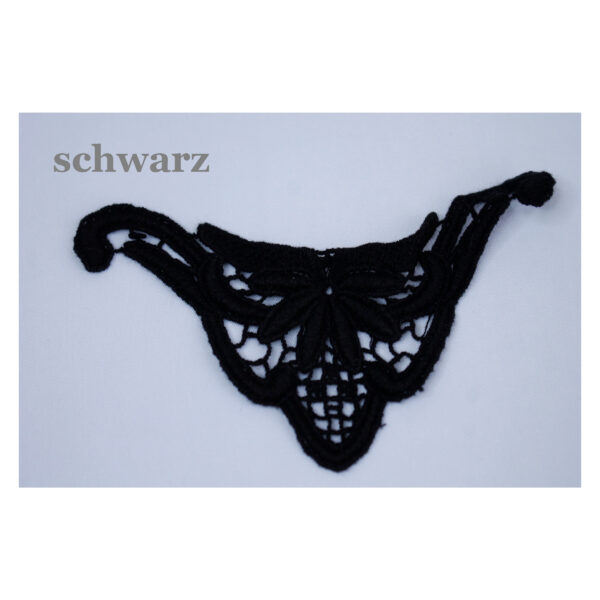 gestickte Applikation aus Wollfaser - Verzierung, Spitzeneinsatz - 14x8 cm - schwarz oder weiß – Bild 2