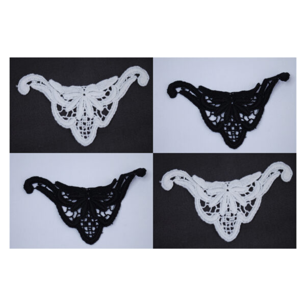 gestickte Applikation aus Wollfaser - Verzierung, Spitzeneinsatz - 14x8 cm - schwarz oder weiß