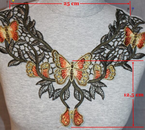 ausgefallener Spitzenkragen-  Einsatz, Spitzenbesatz - 36x26 cm - Polyester - Schmetterling - orange – Bild 3