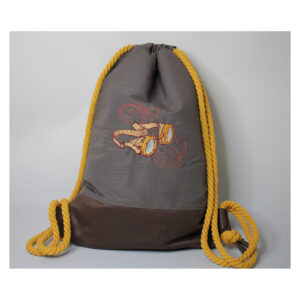 erprobter Rucksack - Turnbeutel - Wanderbeutel - bestickt - Steampunk, Brille, grau