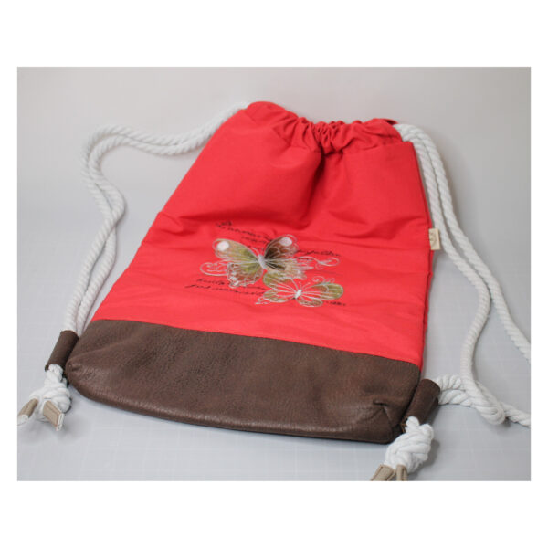erprobter Rucksack - Turnbeutel - Wanderbeutel - bestickt - Schmetterlinge, rot – Bild 2