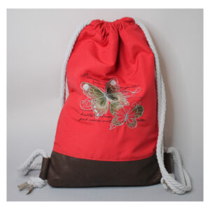 erprobter Rucksack - Turnbeutel - Wanderbeutel - bestickt - Schmetterlinge, rot