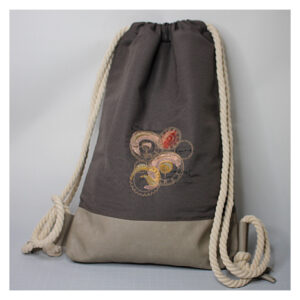 erprobter Rucksack - Turnbeutel - Wanderbeutel - bestickt - Steampunk, Uhrwerk, grau