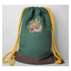 erprobter Rucksack - Turnbeutel - Wanderbeutel - bestickt - Steampunk, Uhrwerk, dunkelgrün