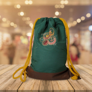 erprobter Rucksack - Turnbeutel - Wanderbeutel - bestickt - Steampunk, Uhrwerk, dunkelgrün