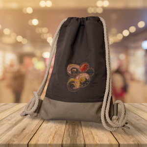 erprobter Rucksack - Turnbeutel - Wanderbeutel - bestickt - Steampunk, Uhrwerk, grau