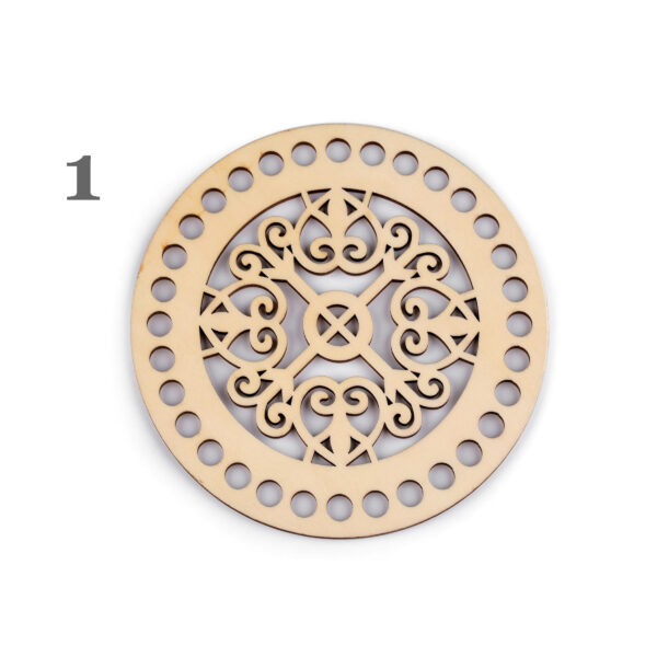 Korbboden - Holzkreis mit Mandala und großen Löchern - Deckel - Häkeln, Makramee - 15 cm – Bild 2