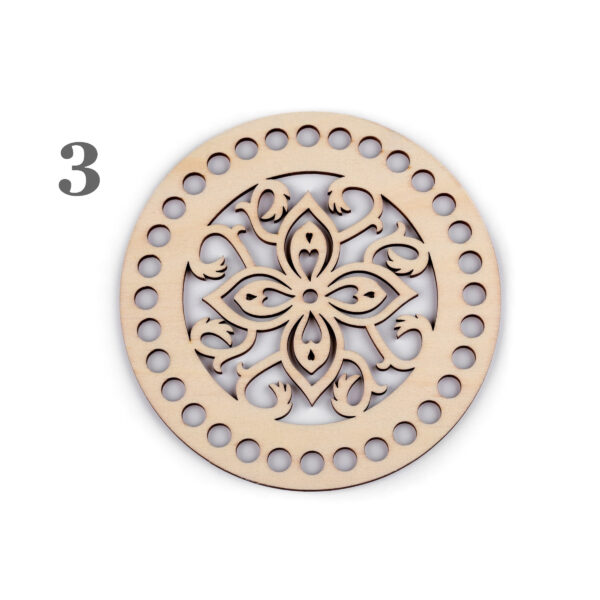 Korbboden - Holzkreis mit Mandala und großen Löchern - Deckel - Häkeln, Makramee - 15 cm – Bild 4
