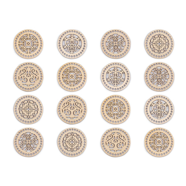 Korbboden - Holzkreis mit Mandala und großen Löchern - Deckel - Häkeln, Makramee - 15 cm