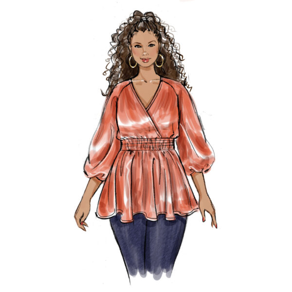 Butterick Schnittmuster - B6931 - kragenlose Bluse mit Wickelcharakter, starke Größen – Bild 3
