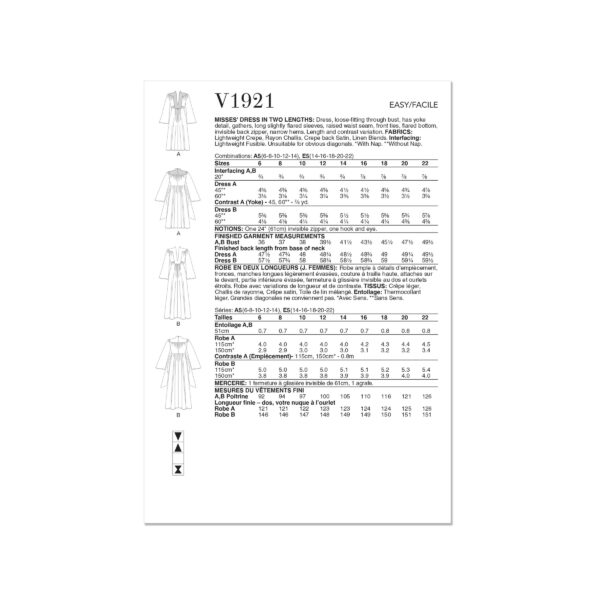 Vogue Schnittmuster V1921 - Kleid mit tiefem Ausschnitt und Bindeband – Bild 6