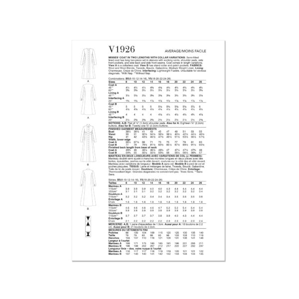 Vogue Schnittmuster V1926 - schlichter Mantel mit kleinem Stehkragen – Bild 6