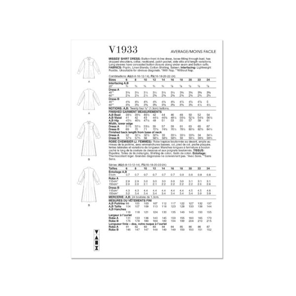 Vogue Schnittmuster V1933 - langes Hemd, Hemdjacke, legerer Mantel – Bild 7