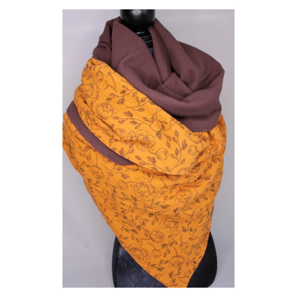 ein XXL Tuch - geschmackvolles Dreieckstuch - beliebter Musselin - Senfgelb - Blumen - doppellagig - 2,40m x 1,50m – Bild 2