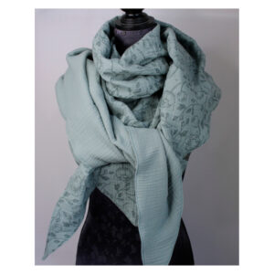 ein XXL Tuch - geschmackvolles Dreieckstuch - beliebter Musselin - dunkles Mint - Blumen - doppellagig - 2,40m x 1,50m