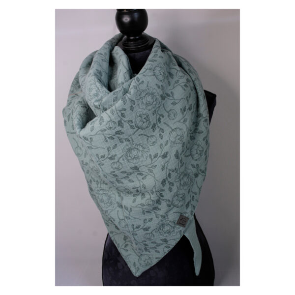 ein XXL Tuch - geschmackvolles Dreieckstuch - beliebter Musselin - dunkles Mint - Blumen - doppellagig - 2,40m x 1,50m – Bild 5