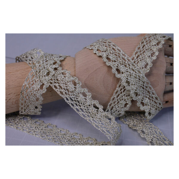 Leonische Borte - ab  1m , Schmuckband zum Verzieren, aufnähen, 23 mm breit - weiß/ gold