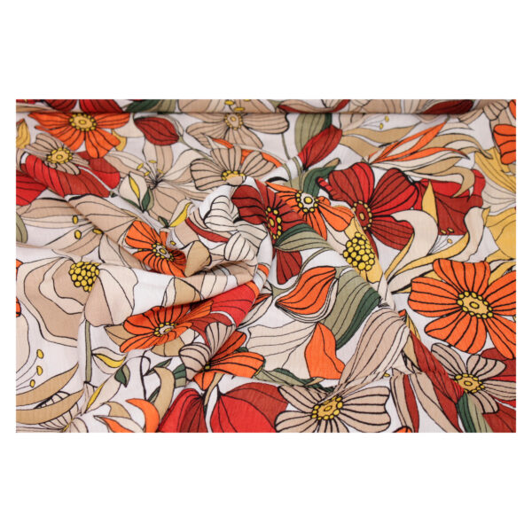 14.12EUR/m - aufregender Viskose Crepe - florales Blumenmuster - Orangetöne – Bild 2