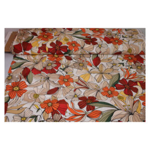 14.12EUR/m - aufregender Viskose Crepe - florales Blumenmuster - Orangetöne