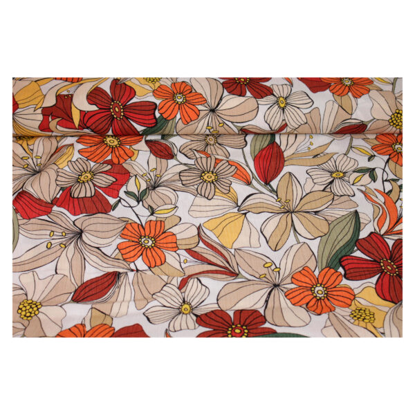 14.12EUR/m - aufregender Viskose Crepe - florales Blumenmuster - Orangetöne – Bild 3