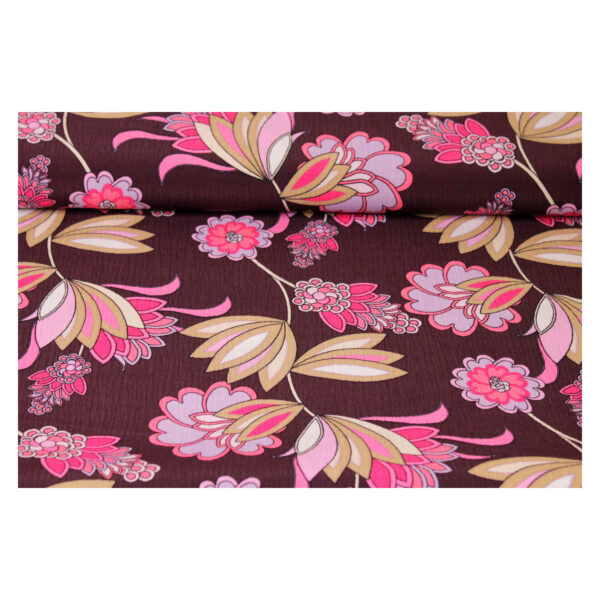 9.96EUR/m - aufregender Viskose Crepe - florales Blumenmuster - Beerentöne – Bild 3