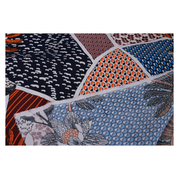 9.96EUR/m - samtig weiche Sandwashed Viskose - graphisches Muster - Blau-Orange – Bild 2