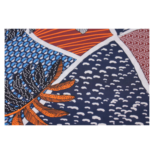 9.96EUR/m - samtig weiche Sandwashed Viskose - graphisches Muster - Blau-Orange – Bild 3