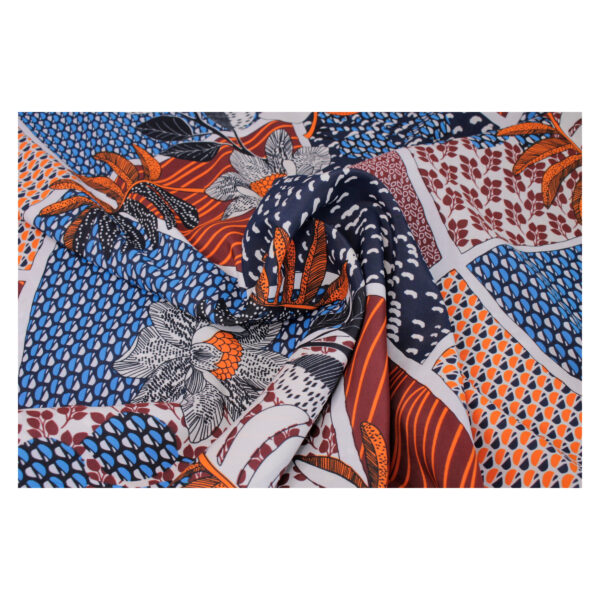 9.96EUR/m - samtig weiche Sandwashed Viskose - graphisches Muster - Blau-Orange – Bild 5