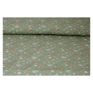 9.96EUR/m - entzückender Crépe Marocaine - Streublumenmuster - Lindgrün-Orange