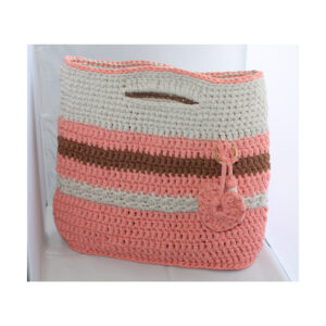 exquisite Crochet Bag - Tasche gehäkelt - Shopper - kurzer Griff - Lachs - Beige - Braun