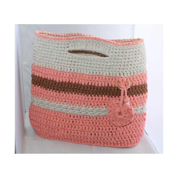 exquisite Crochet Bag - Tasche gehäkelt - Shopper - kurzer Griff - Lachs - Beige - Braun