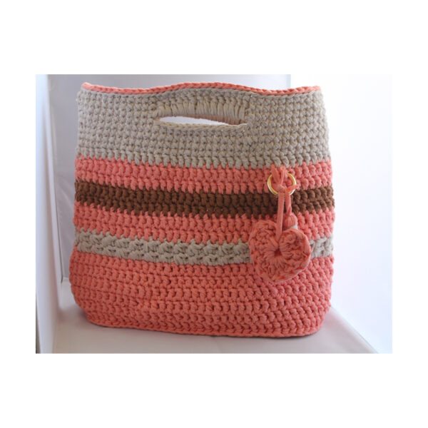 exquisite Crochet Bag - Tasche gehäkelt - Shopper - kurzer Griff - Lachs - Beige - Braun – Bild 2