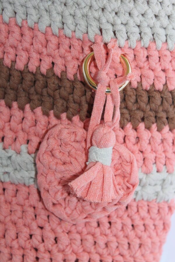 exquisite Crochet Bag - Tasche gehäkelt - Shopper - kurzer Griff - Lachs - Beige - Braun – Bild 3