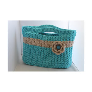 exclusive Crochet Bag- Tasche gehäkelt - Shopper - kurzer Griff - Türkis - Grau
