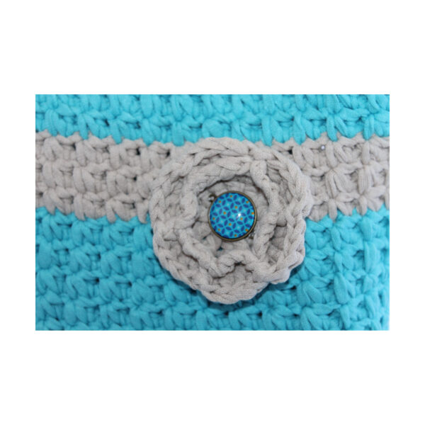 exclusive Crochet Bag- Tasche gehäkelt - Shopper - kurzer Griff - Türkis - Grau – Bild 4