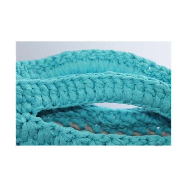exclusive Crochet Bag- Tasche gehäkelt - Shopper - kurzer Griff - Türkis - Grau – Bild 5