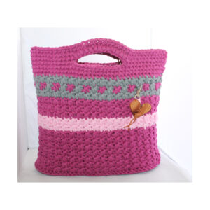 Crochet Bag, Tasche gehäkelt, Shopper, kurzer Griff, Pink - Rosa - Grau