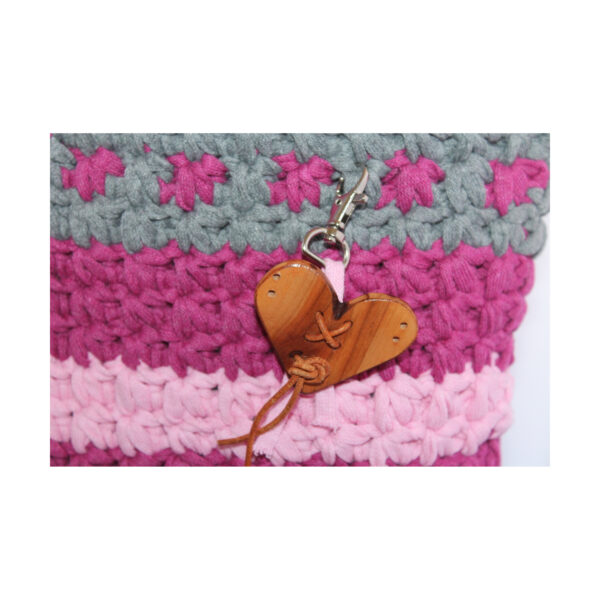 Crochet Bag, Tasche gehäkelt, Shopper, kurzer Griff, Pink - Rosa - Grau – Bild 4