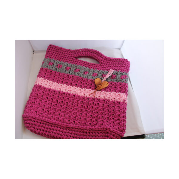 Crochet Bag, Tasche gehäkelt, Shopper, kurzer Griff, Pink - Rosa - Grau – Bild 2