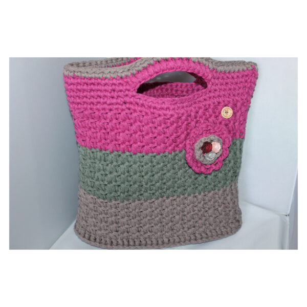exquisite Crochet Bag - Tasche gehäkelt - Shopper, kurzer Griff - Grau - Pink – Bild 2
