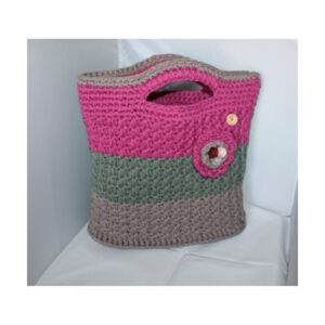 exquisite Crochet Bag - Tasche gehäkelt - Shopper, kurzer Griff - Grau - Pink