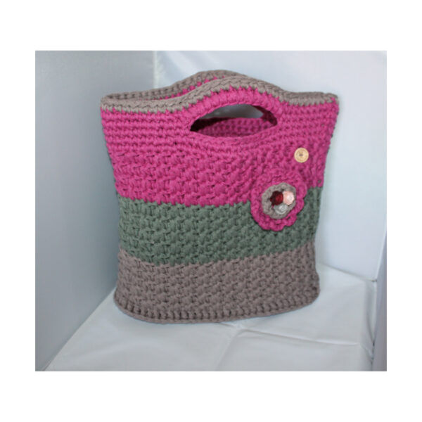 exquisite Crochet Bag - Tasche gehäkelt - Shopper, kurzer Griff - Grau - Pink