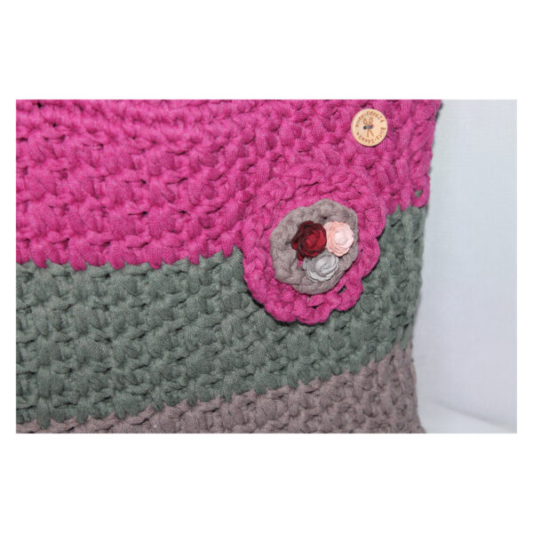 exquisite Crochet Bag - Tasche gehäkelt - Shopper, kurzer Griff - Grau - Pink – Bild 3
