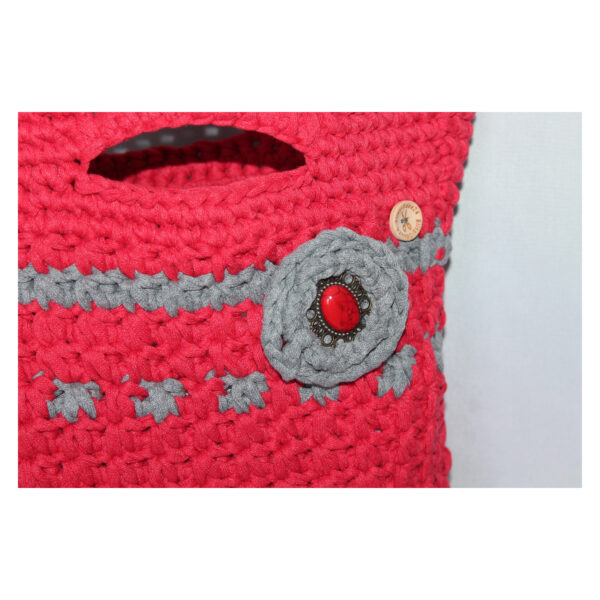 exquisite Crochet Bag - Tasche gehäkelt - Shopper, kurzer Griff - Rot / Grau – Bild 2