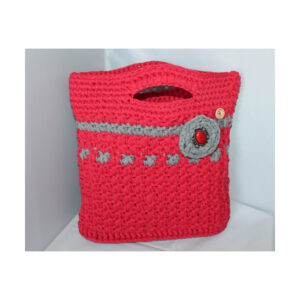 exquisite Crochet Bag - Tasche gehäkelt - Shopper, kurzer Griff - Rot / Grau