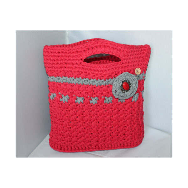 exquisite Crochet Bag - Tasche gehäkelt - Shopper, kurzer Griff - Rot / Grau