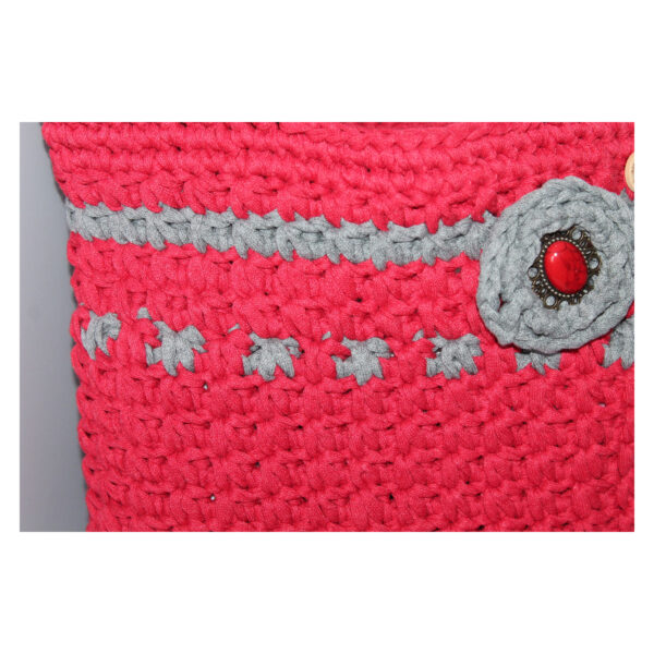 exquisite Crochet Bag - Tasche gehäkelt - Shopper, kurzer Griff - Rot / Grau – Bild 3