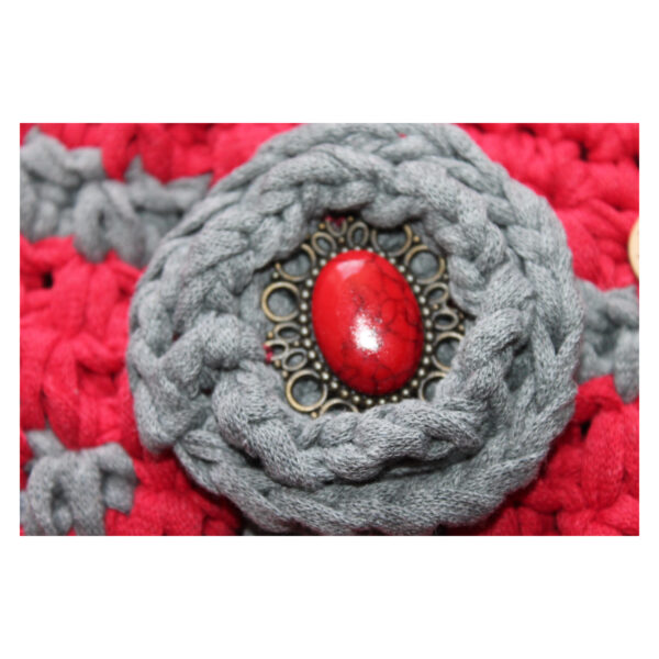 exquisite Crochet Bag - Tasche gehäkelt - Shopper, kurzer Griff - Rot / Grau – Bild 4